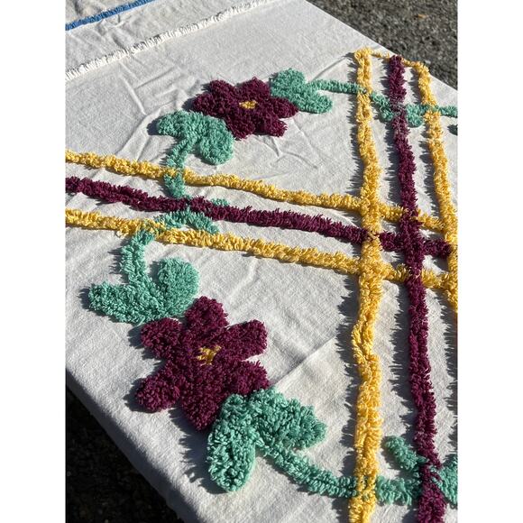 Vintage Chenille Bedspread Coverlet Twin 72x98 Floral Cottage Cutter Crafts - Picture 6 of 14